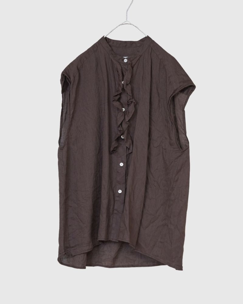 【予約】S/S R360 LINEN FRILL NO SLEEVE BLOUSE（4月中旬 – 4月末）