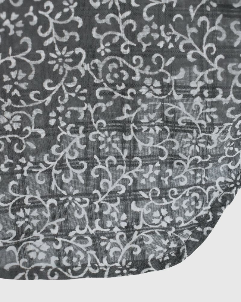 POWER LOOM COTTON DOBIE CHECK ARABESQUE SCREEN PRINT NO/SL FRILL COLLAR SHIRT DarkGray