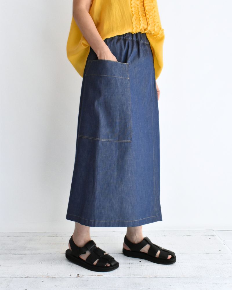 HEART-DENIM アシンメトリーラップ風スカート Blue