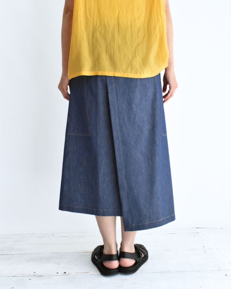 HEART-DENIM アシンメトリーラップ風スカート Blue