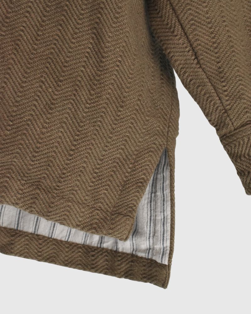 手織りコットンヘリンボーン ジャケット KhakiBrown