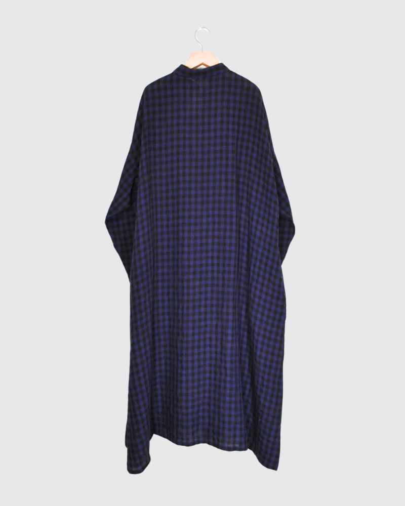 LINEN GINGHAM CHECK DRESS Navy