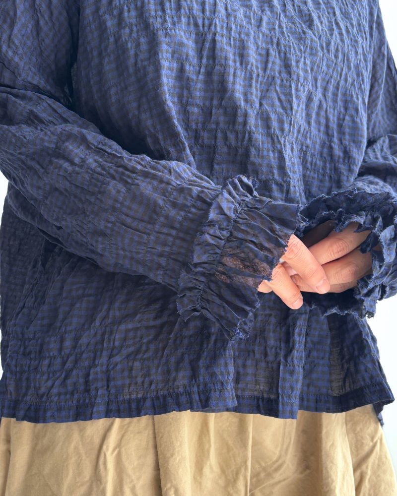 チェックネックフリル ボックスプルオーバー NavyCheck