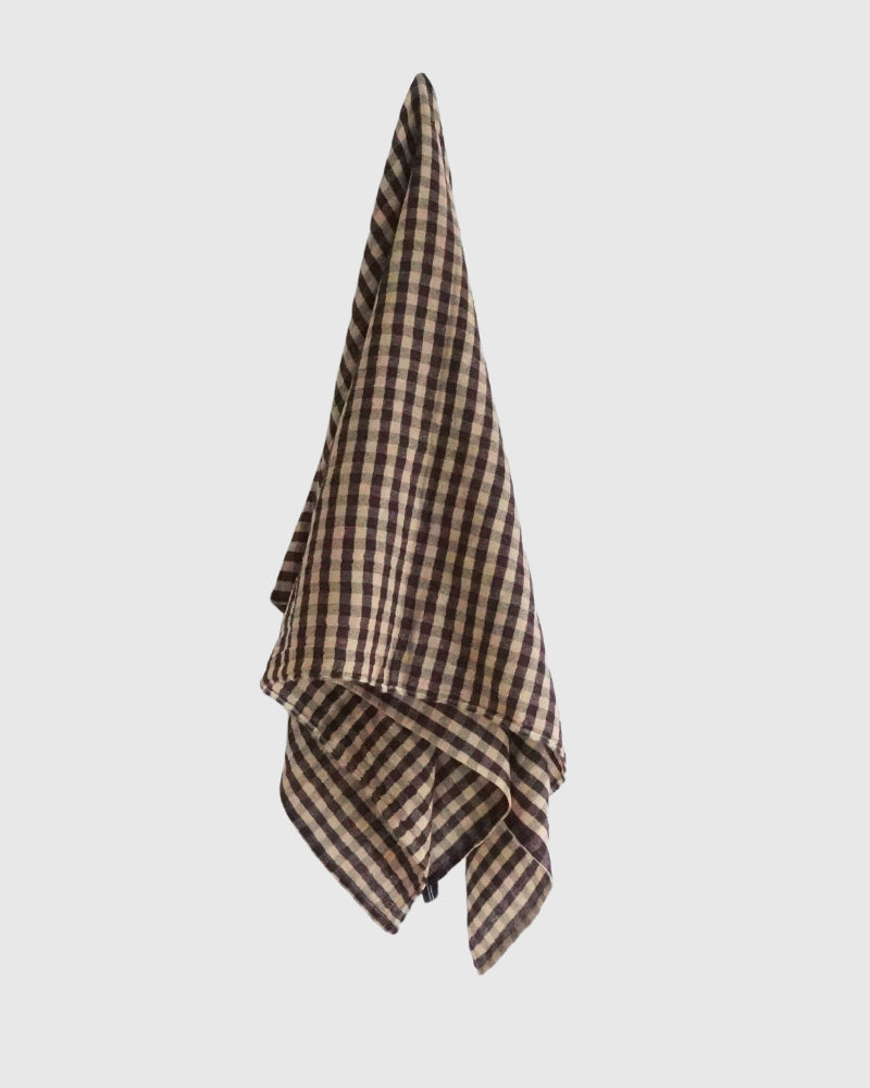 ウールリネンギンガムチェックストール VC-2913 Camel×Brown Check｜Veritecoeur｜miel

