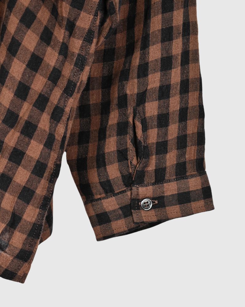 LINEN GINGHAM CHECK SHIRT Brown