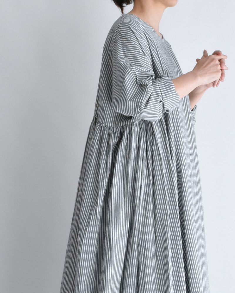 ギャザーワンピース StripeB