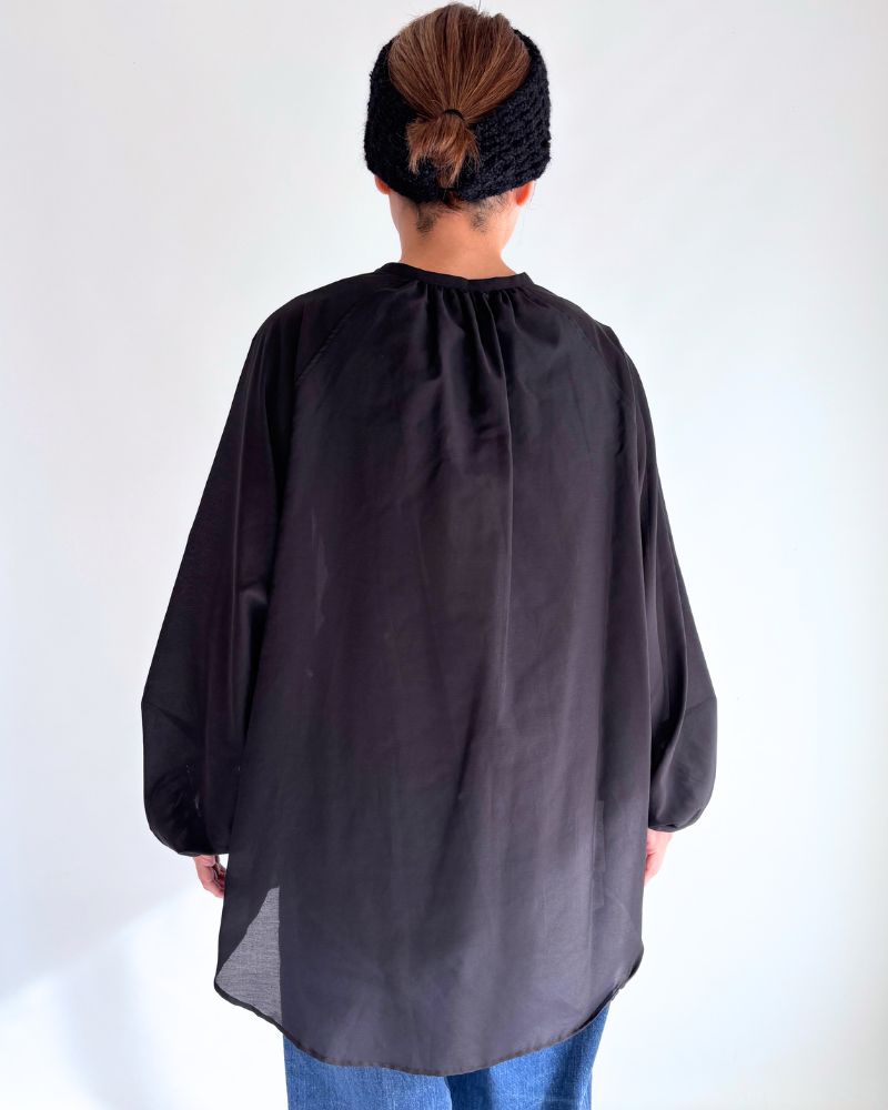 denier バルーンスリーブ ブラウス Black｜コットンシルク