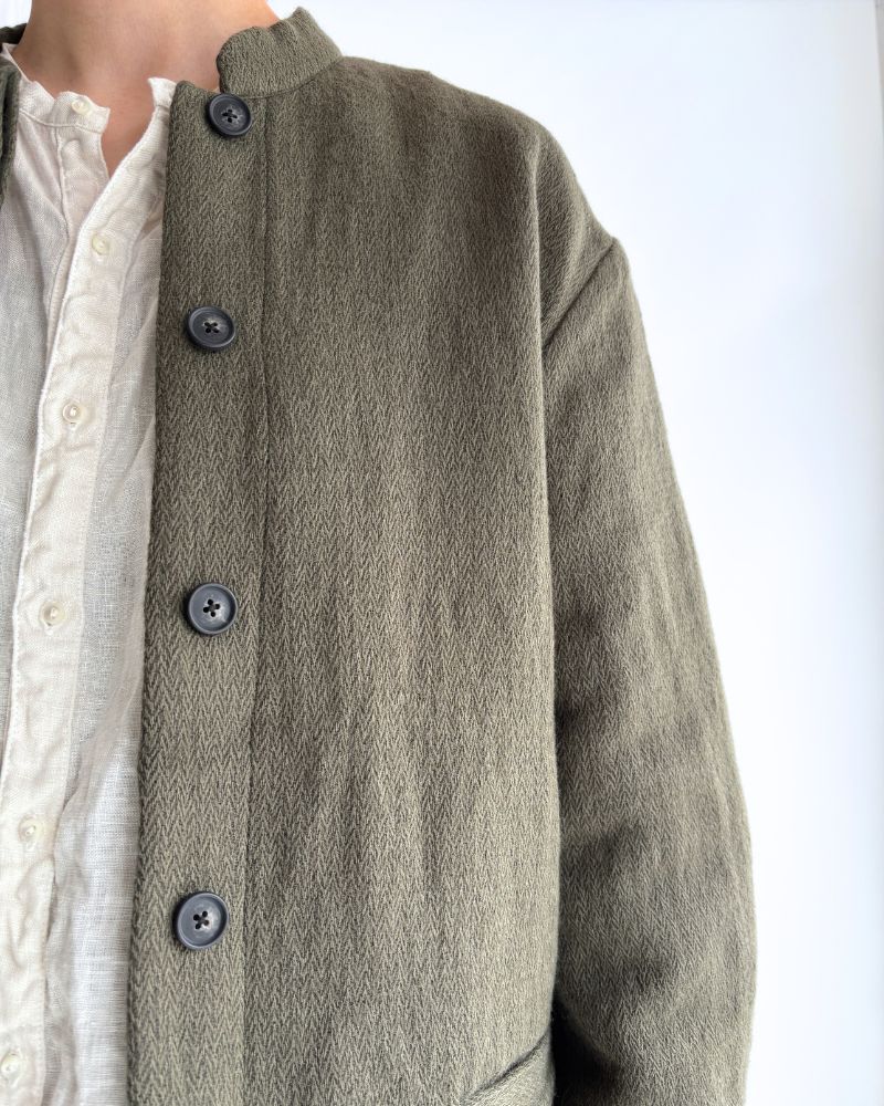 STAND COLLAR FLY FRONT JACKET Olive