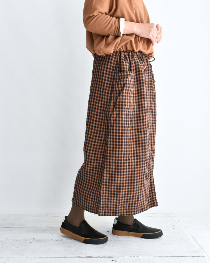 LINEN CHECK OVERDYE EASY SKIRT Cinnamon