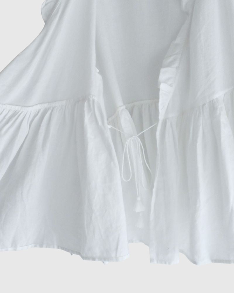 TWILL COTTON KHADI PLAIN (WASH) FRILL CACHE COEUR White