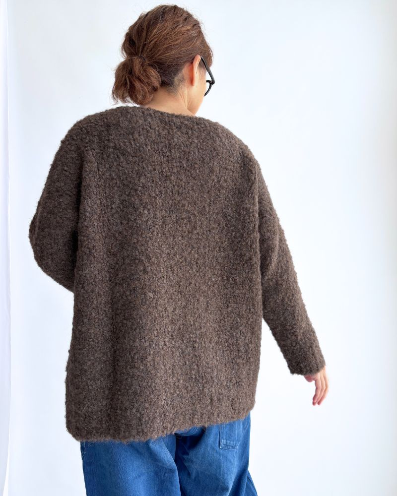 3GG BOUCLE CREW NECK PULLOVER WITH POCKET Brown