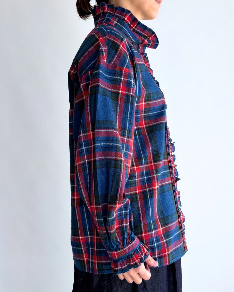 インディゴタータン フリルブラウス Blue