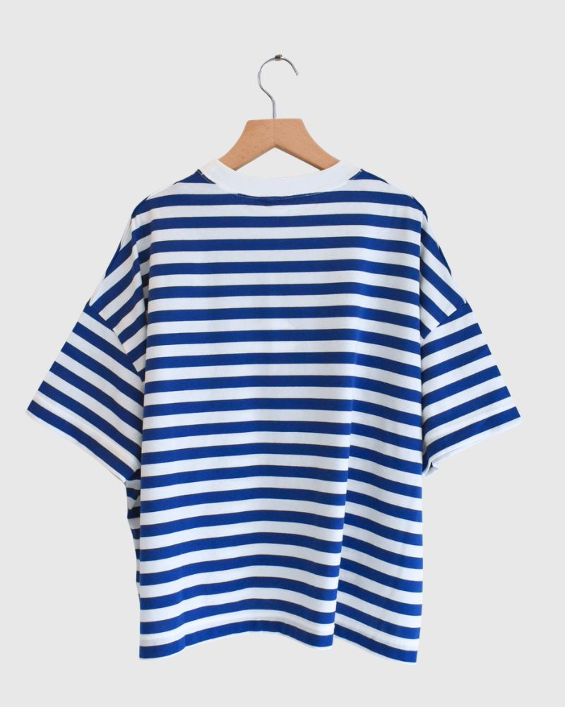 クルーネック スリットTシャツ Blue/White