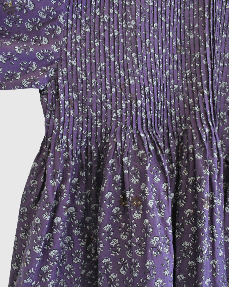 CREW-NECK BUTTON SHIRT WITH PINTUCK Purple