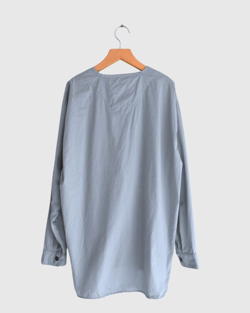 60s COTTON POPLIN OVERDYE HENRY NECK SHIRT Blue