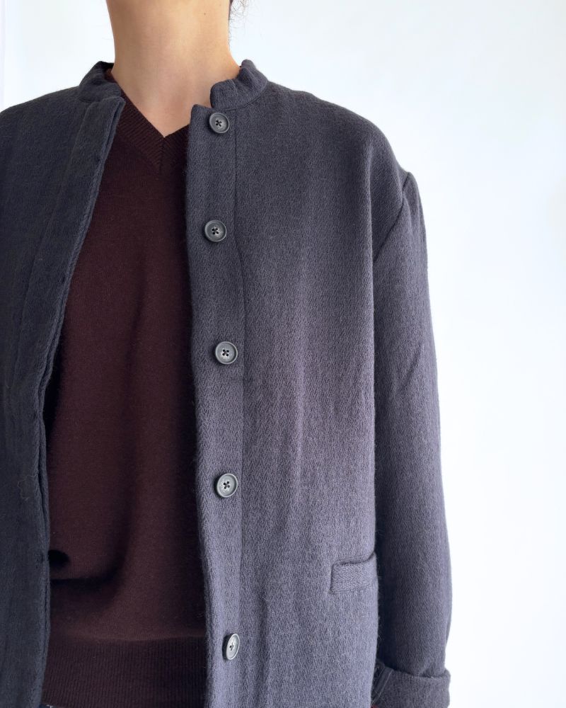 STAND COLLAR FLY FRONT JACKET Navy