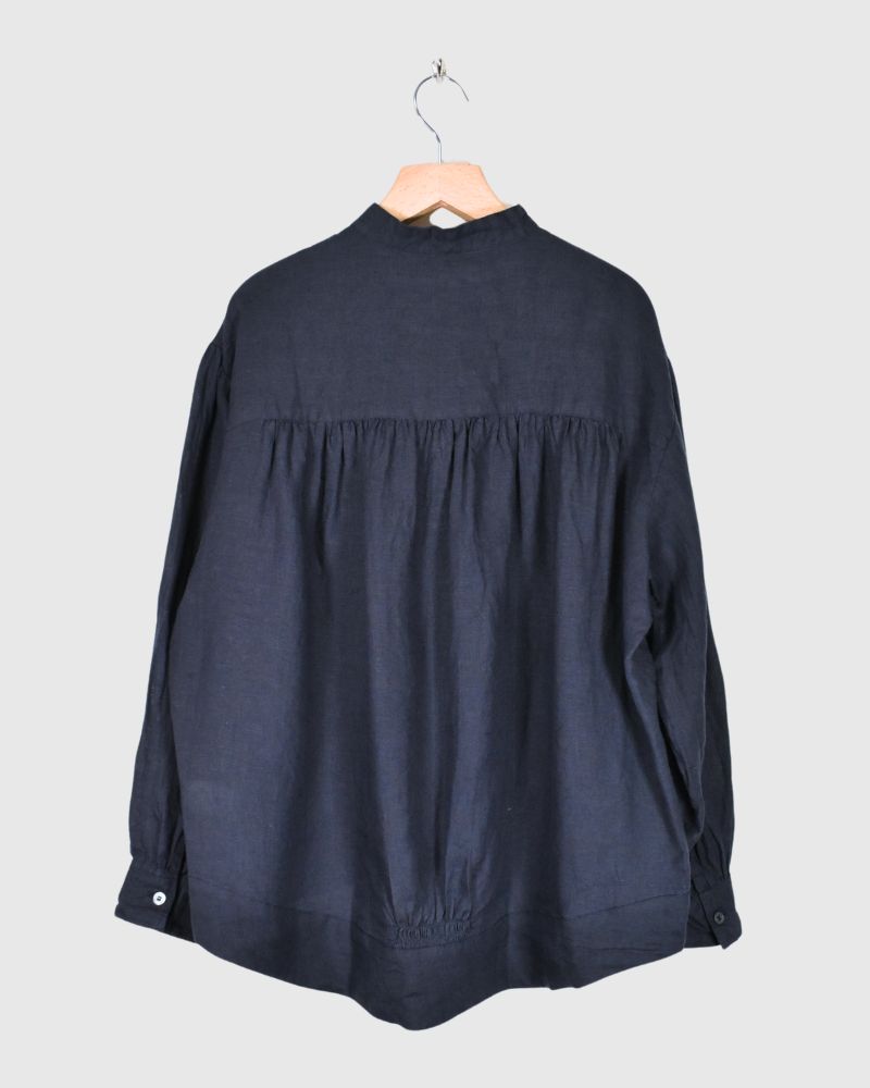 Linen Gather Shirt Navy