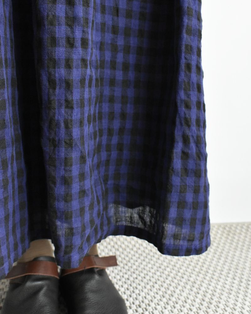 LINEN GINGHAM CHECK SKIRT Navy