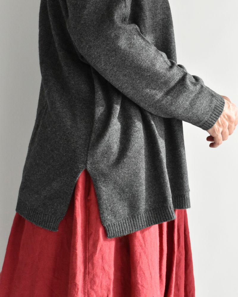 PLAIN STITCH DROP SHOULDER POLO NECK WITH SLIT Charcoal