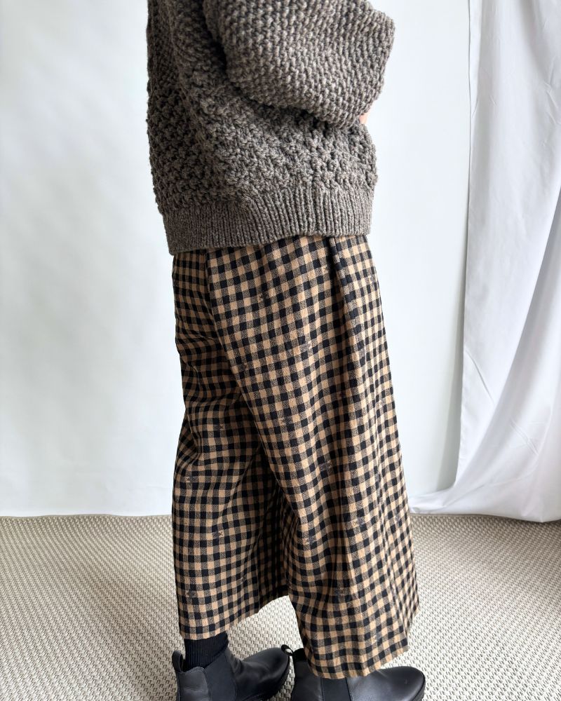 WOOL GINGHAM CHECK WITH JACQUARD EASY PANTS Camel