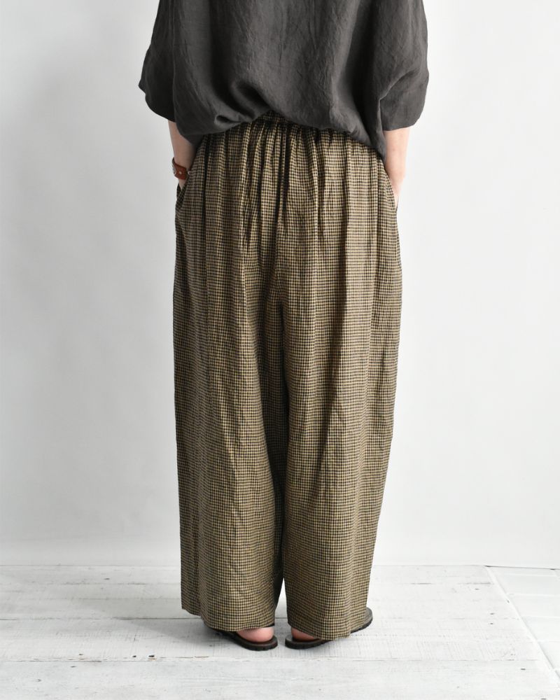 ワイドコクーン ギャザーパンツ Camel/Black