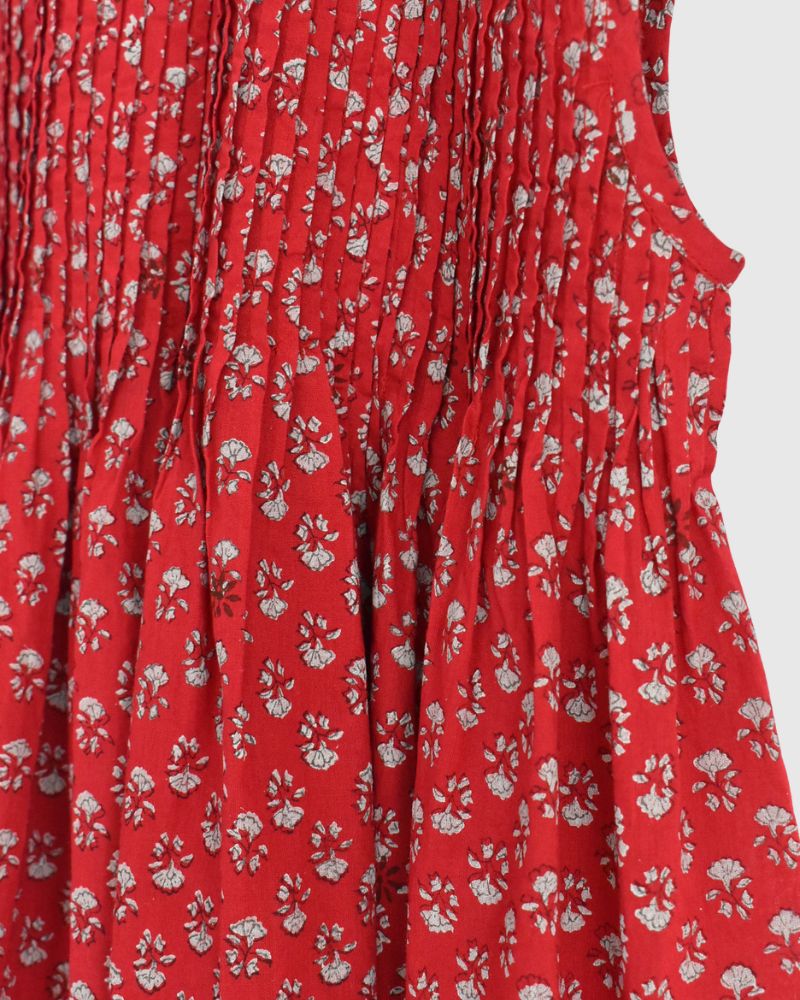CREW-NECK BUTTON F/SLEEVE SHIRT WITH PINTUCK Red