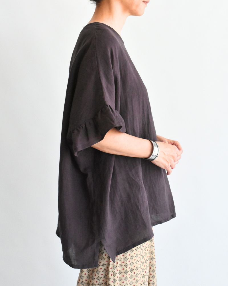 フリルトップ ブラウス Brown