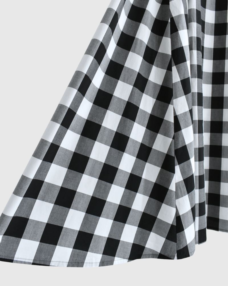 ブロックチェック ノースリーブフレアードレス White/Black