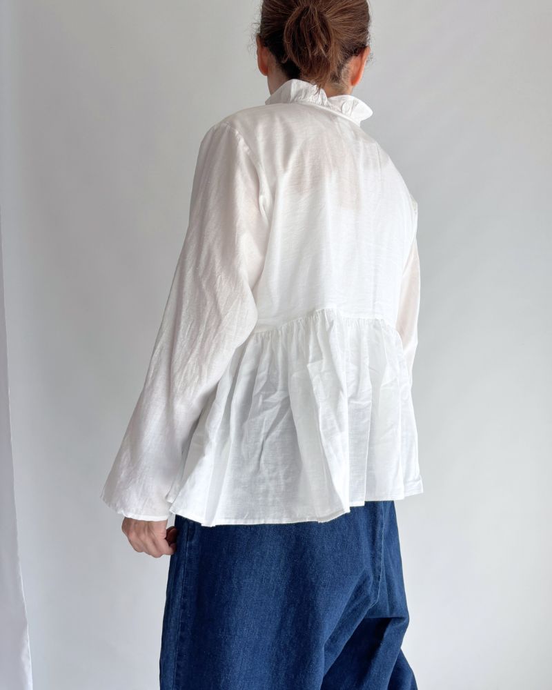 TWILL COTTON KHADI PLAIN (WASH) FRILL CACHE COEUR White