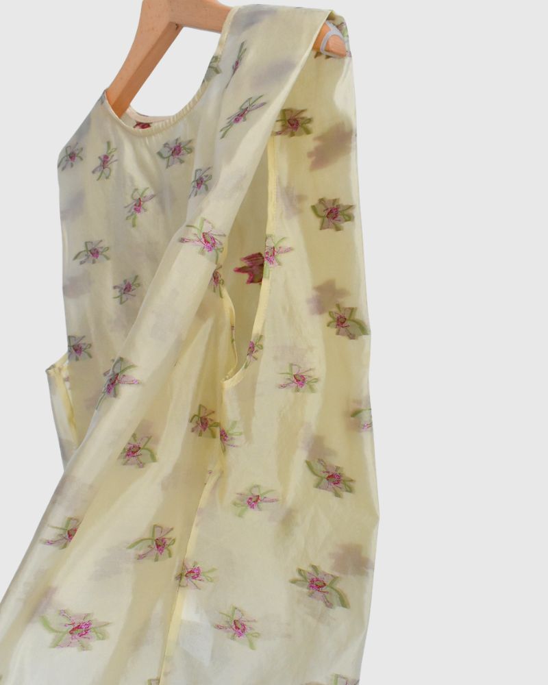 バックオープン シアーフラワーブラウス Yellow/Beige