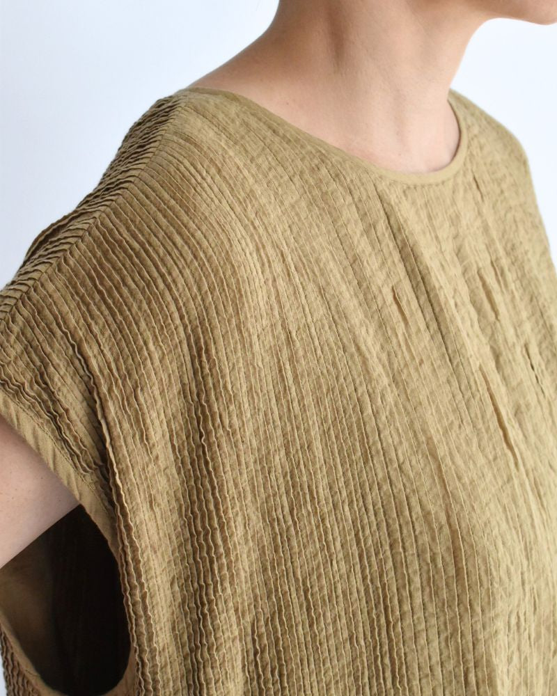 CREW-NECK F/SL DRESS WITH PINTUCK GreyKhaki