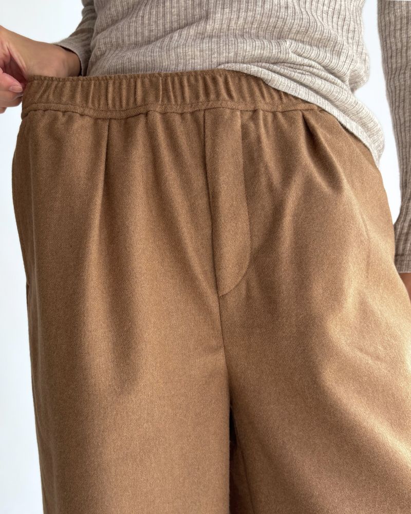 WOOL FLANNEL EASY WIDE PANTS Camel