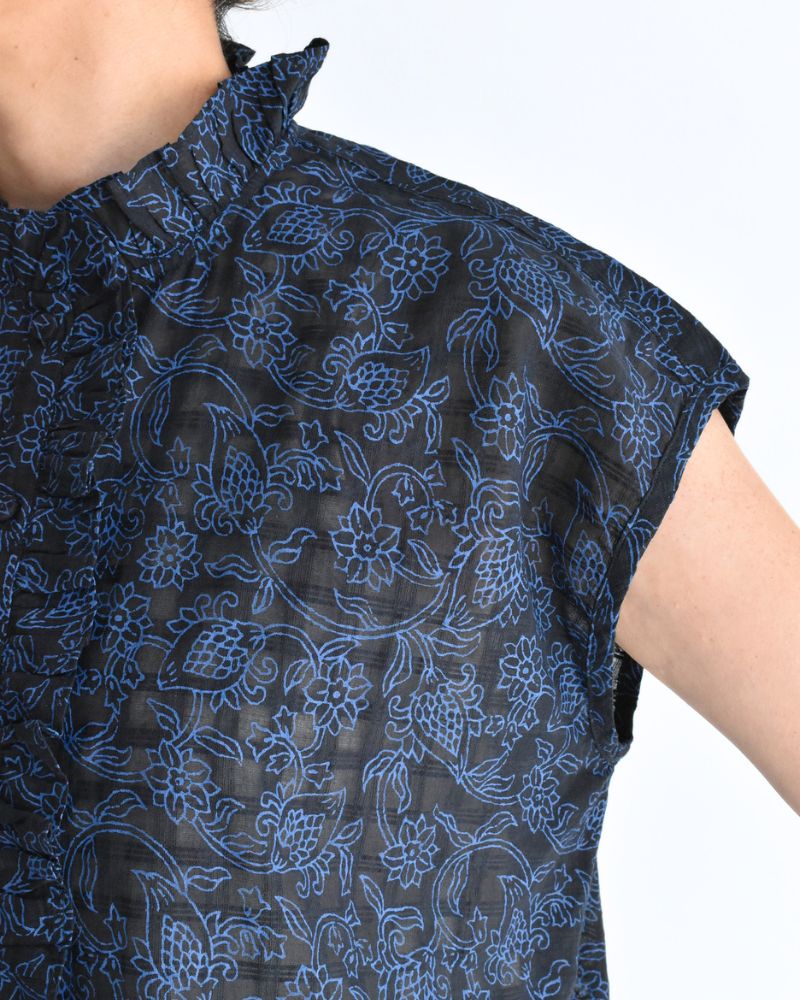 FRENCH/SL FRILL COLLAR SHIRTS Navy/Blue