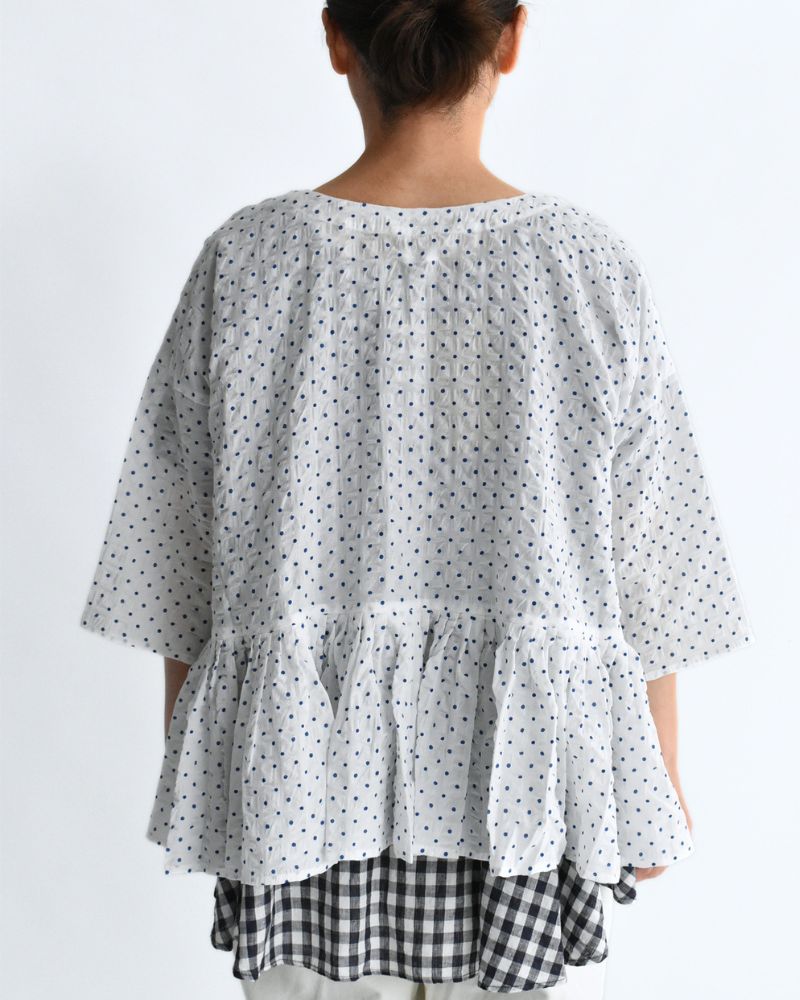 リップルドット カシュクールブラウス White/Blue