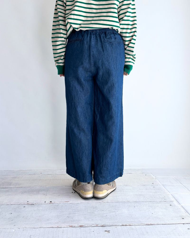 COTTON/LINEN DENIM EASY WIDE PANTS Blue