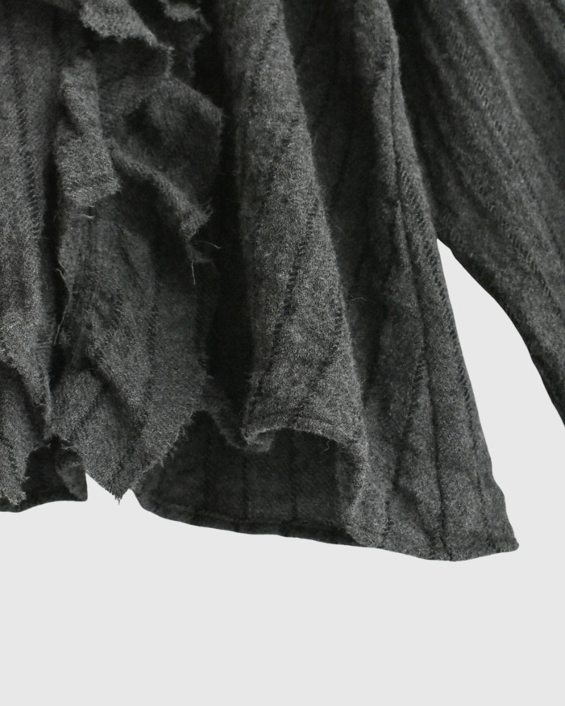 ウールストライプ フリルトリムブラウス Gray