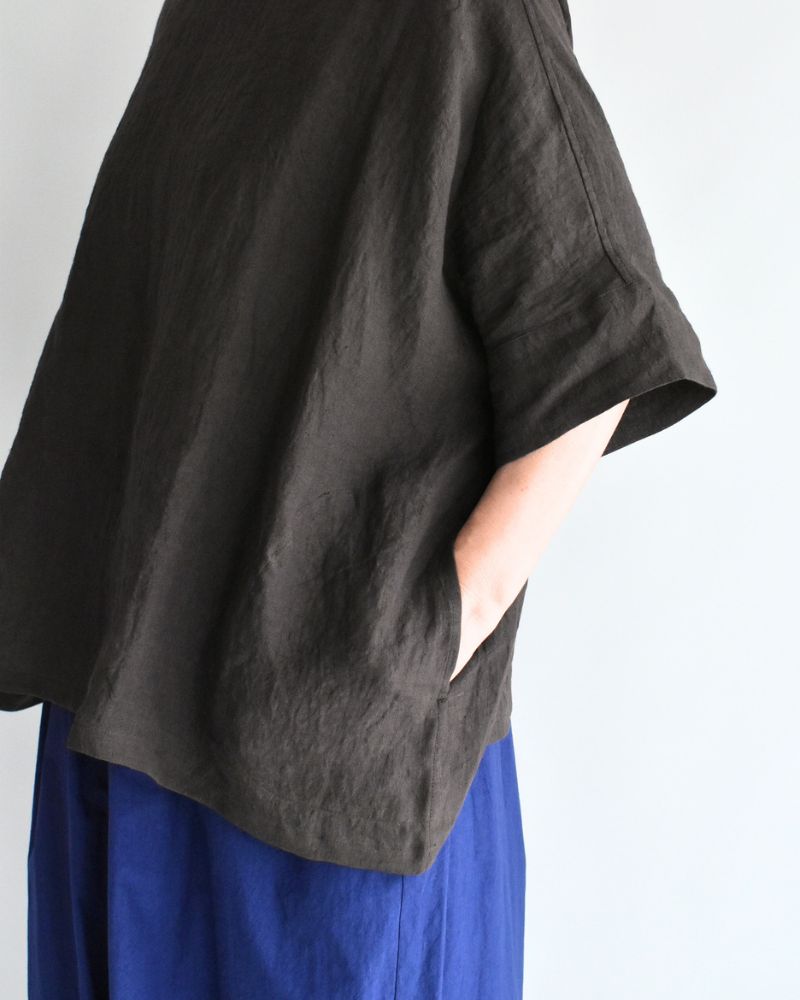 ボートネックワイドブラウス（LINEN） Brown