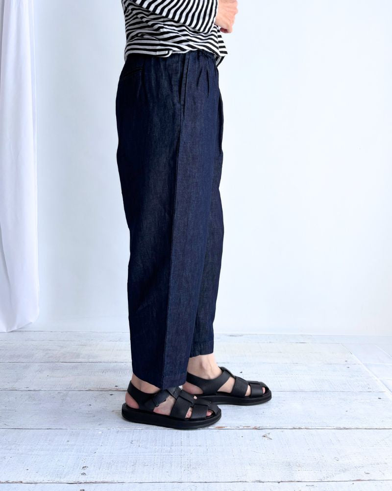COTTON/LINEN DENIM 2TUCK TAPERED EASY PANTS Navy