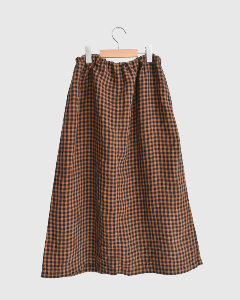 LINEN CHECK OVERDYE EASY SKIRT Cinnamon
