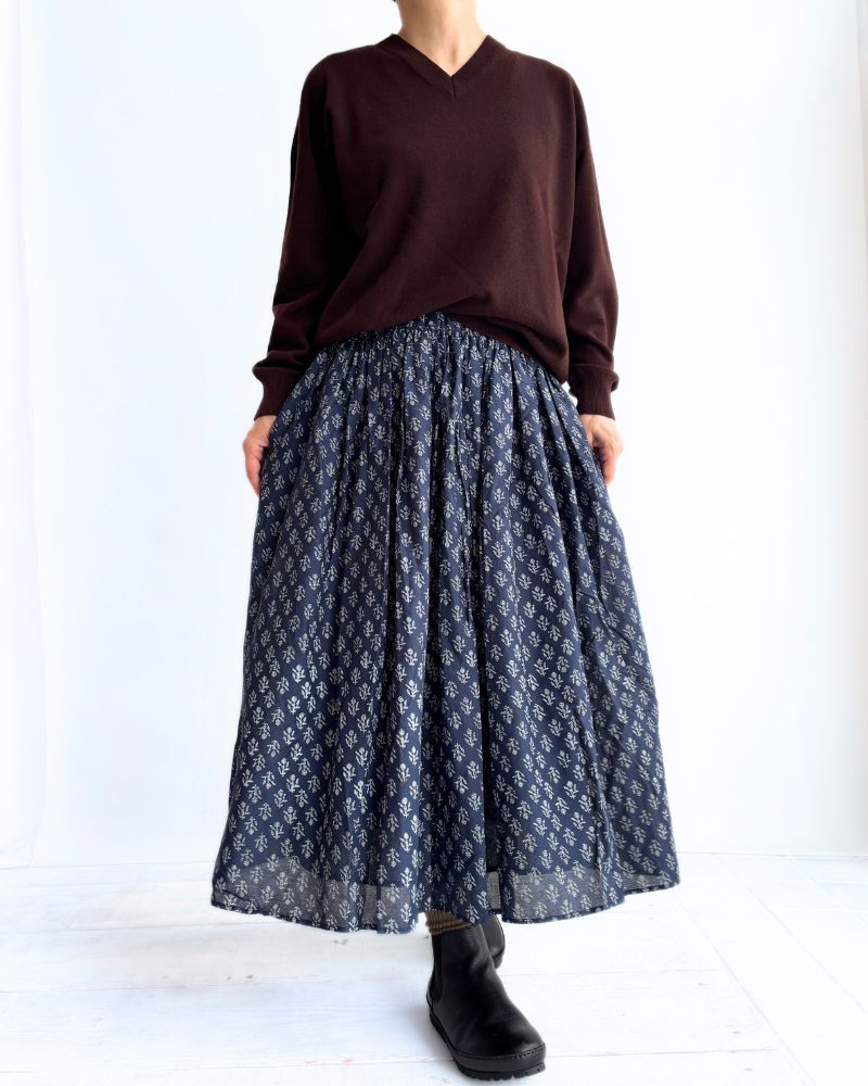 RAJASTAN TUCK GATHERED SKIRT WITH LINING Navy