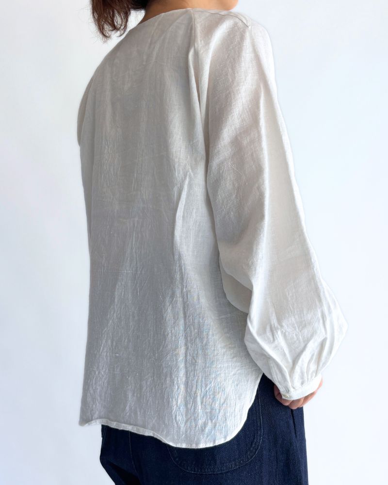 コットンリネン フリルブラウス OffWhite