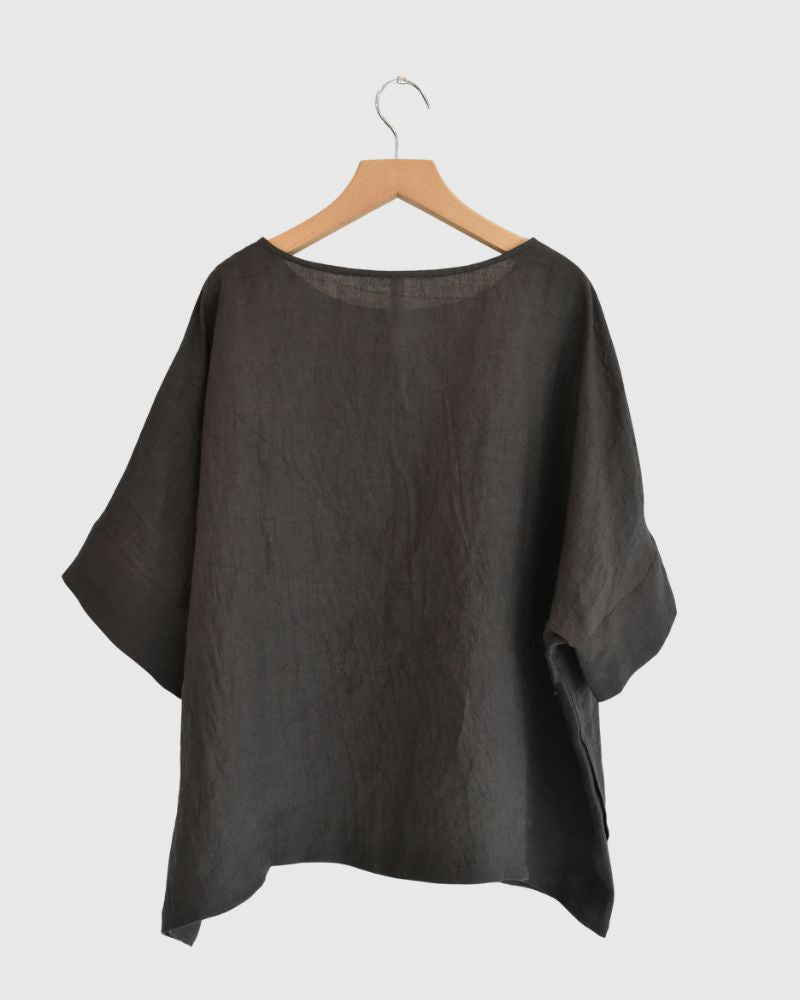 ボートネックワイドブラウス（LINEN） Brown