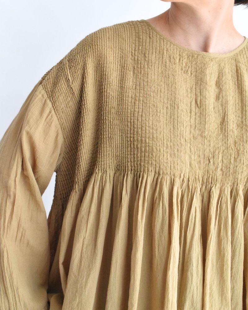 CREW-NECK 3/4 SL SHIRT WITH MINI PINTUCK GrayKhaki