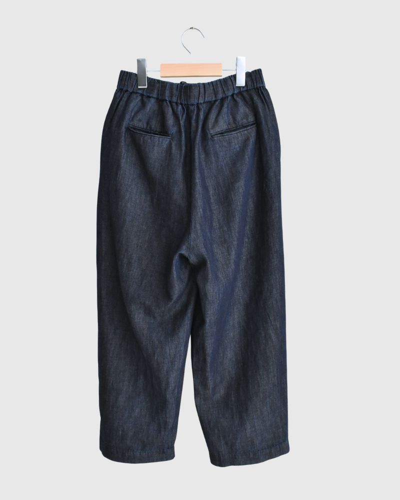 COTTON/LINEN DENIM 2TUCK TAPERED EASY PANTS Navy