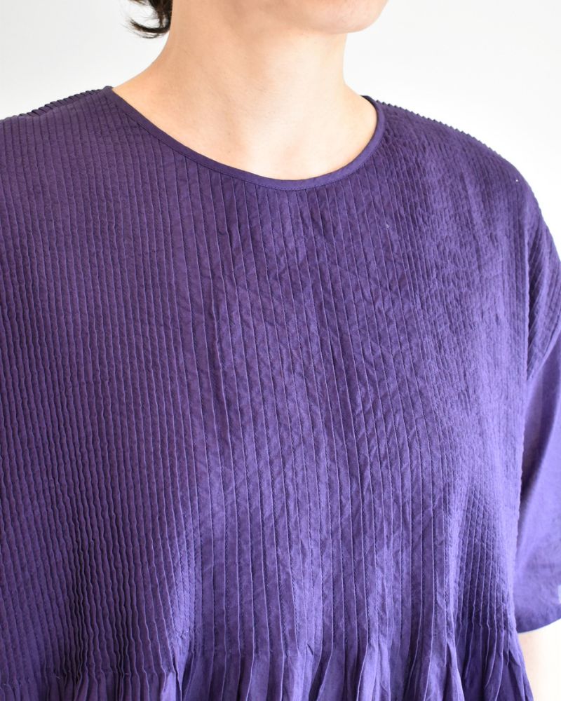 CREW-NECK PULLOVER HALF/SLEEVE SHIRT WITH MINI PINTUCK Purple