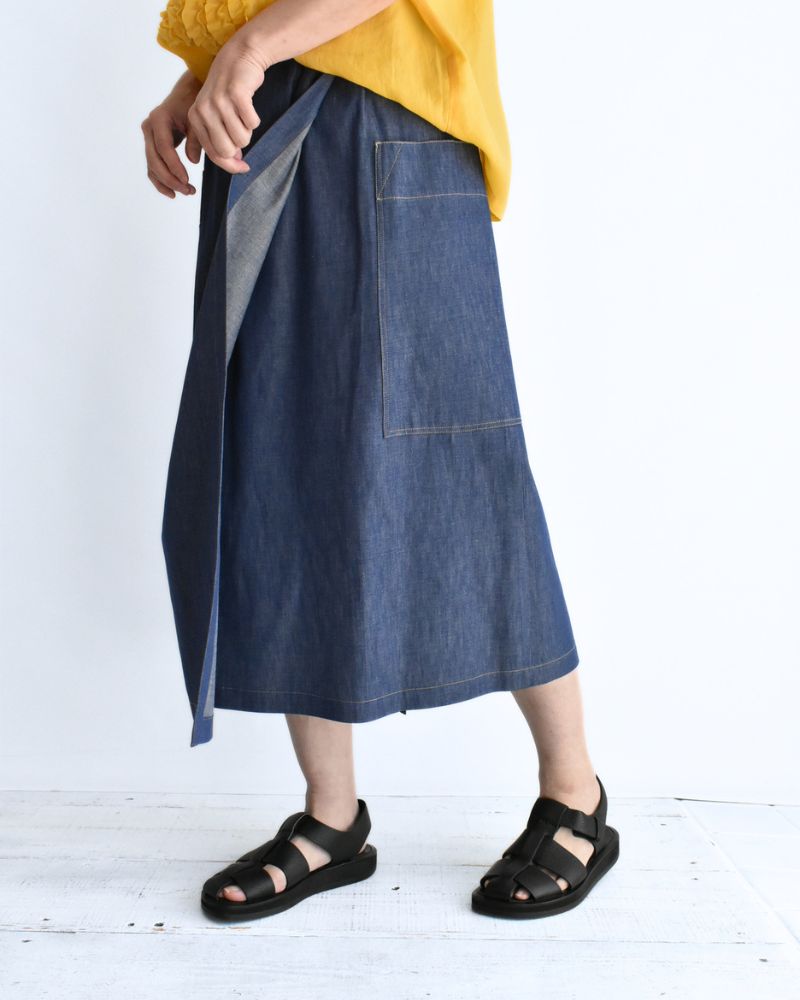 HEART-DENIM アシンメトリーラップ風スカート Blue