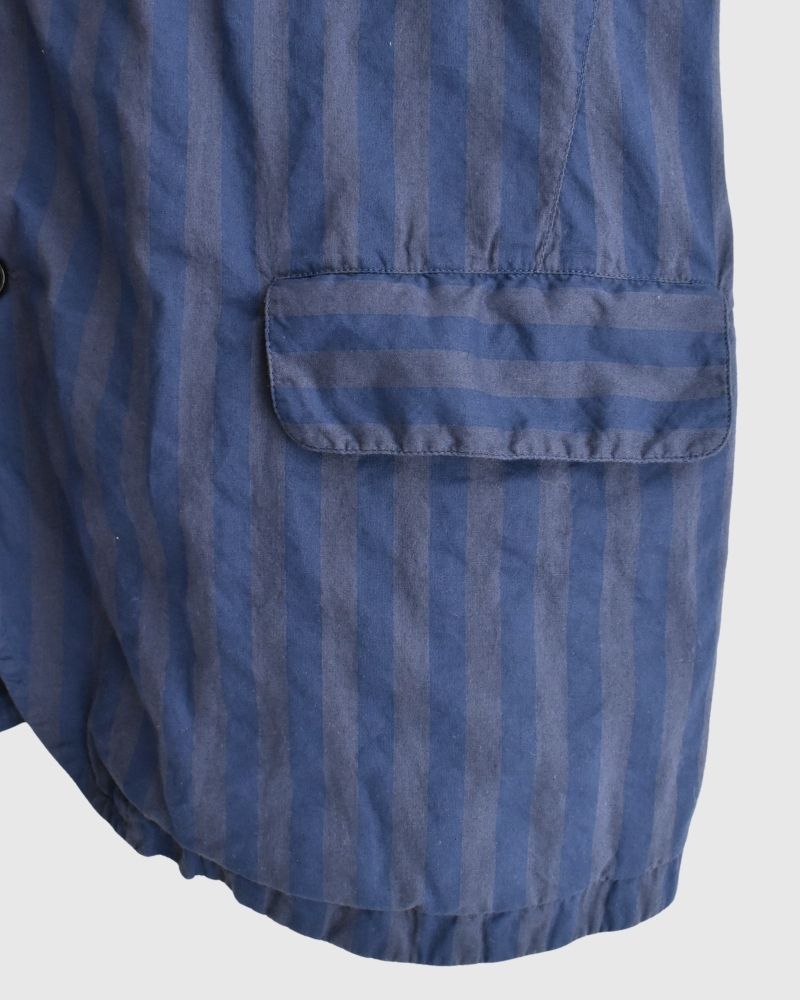 POPLIN WIDE STRIPE (OVERDYE) NO COLLAR VEST PurpleNavy