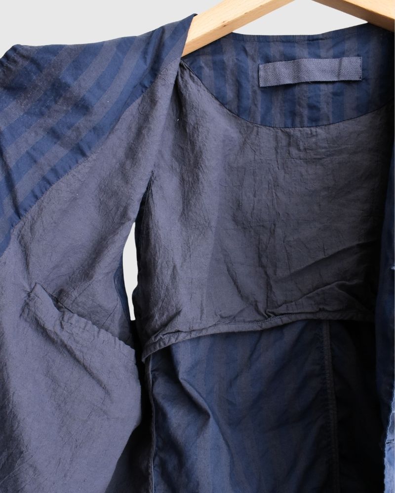 POPLIN WIDE STRIPE (OVERDYE) NO COLLAR VEST PurpleNavy