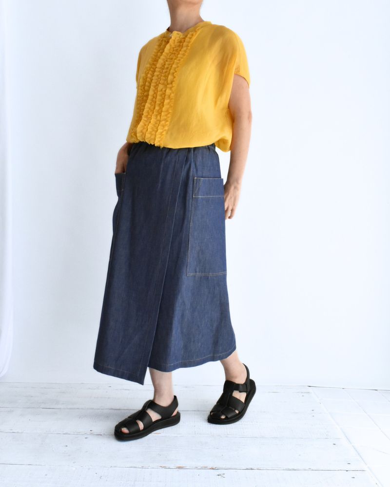 HEART-DENIM アシンメトリーラップ風スカート Blue