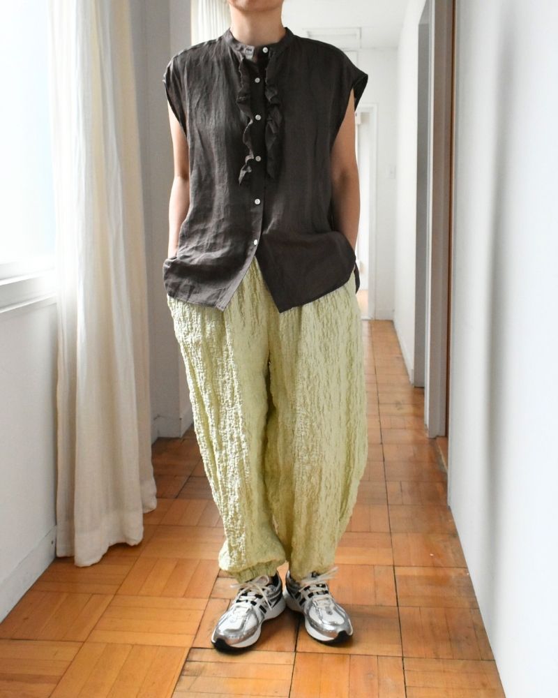 【予約】S/S R360 LINEN FRILL NO SLEEVE BLOUSE（4月中旬 – 4月末）